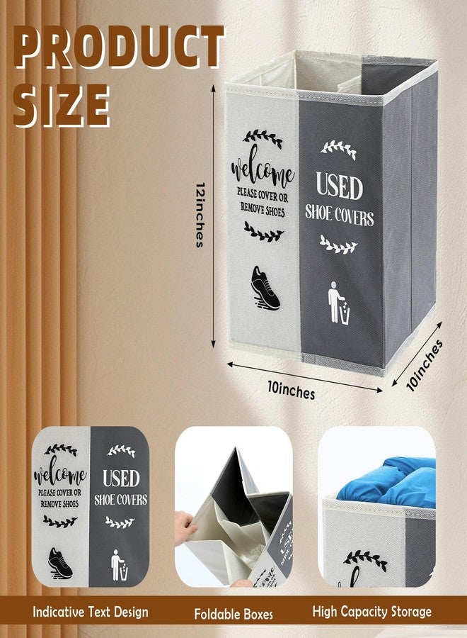 Singhoow Shoe Cover Box Dispenser Foldable Storage Bin Holder with Used Shoe Covers and Welcome Please or Remove Sign for Open House Supplies(Beige, Gray) - Image 2