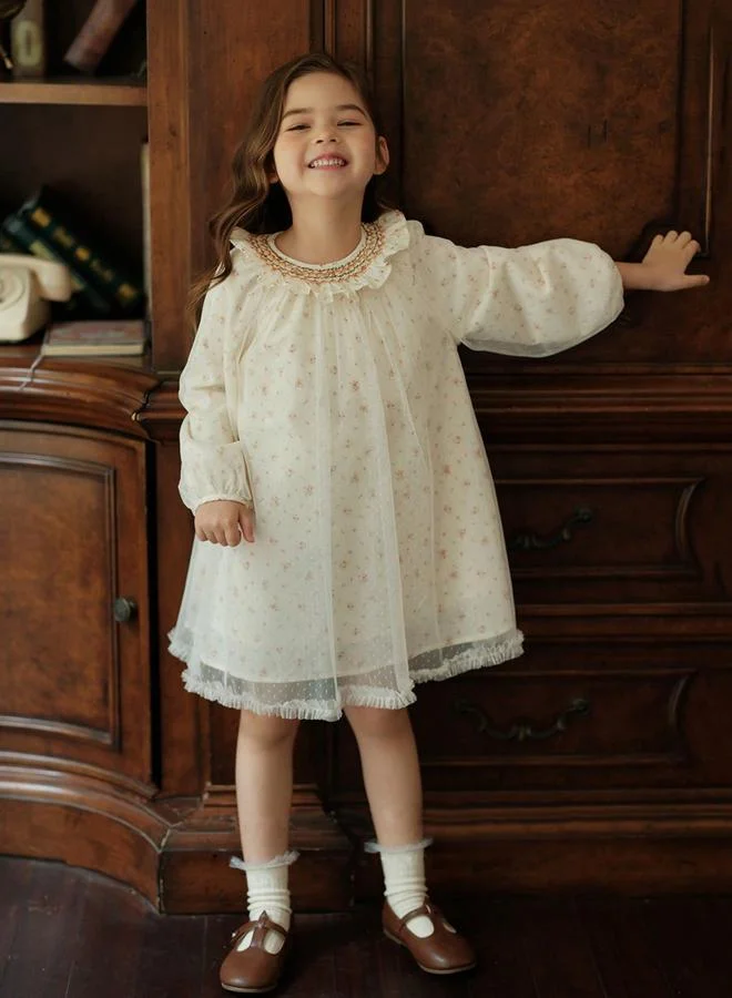 Take Two Girls Beige Floral Print A-Line Dress