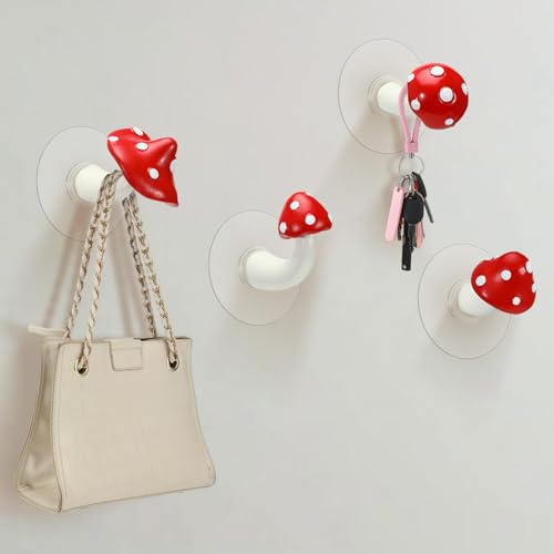 Chunful 4 Set Mushroom Wall Hook Unique Cute Bohemian Mushroom Wall Decor Funky Adhesive Hanging Hooks Furniture Room Decor for Coat Towel Bag Kitchen Bathroom Bedroom - Image 1