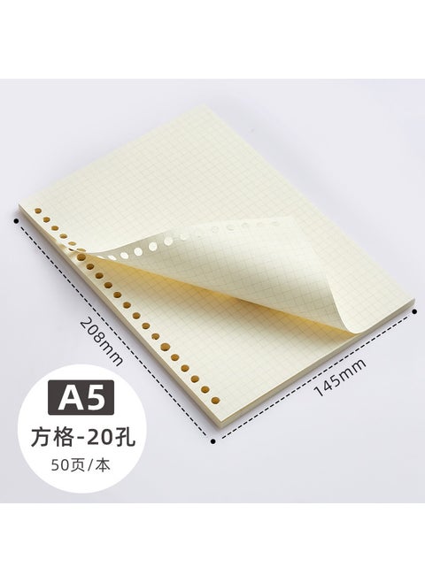 A5 B5 A4 Refill Paper 20 26 30 Holes 50 Sheets A5 Square 50 sheets (beige)