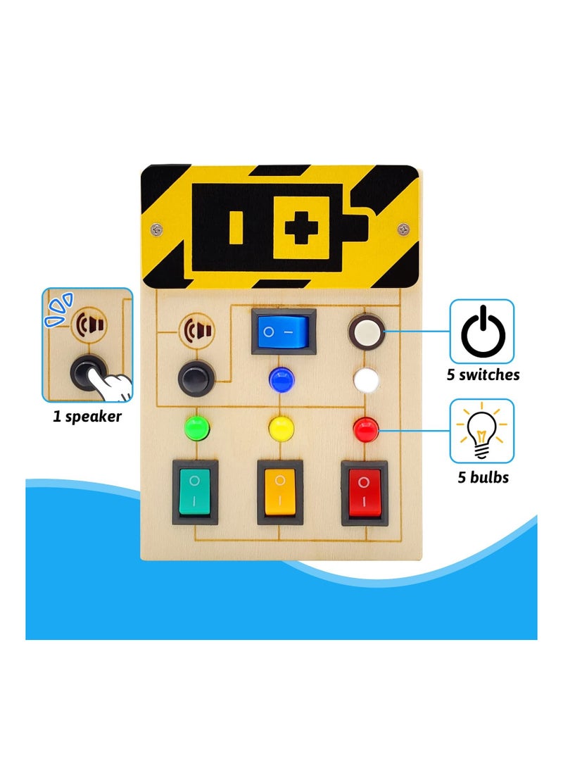 SYOSI Busy Board Toys, Toddler Toys, Montessori Toys, Sensory Toys for Toddlers, Wooden Travel Light Up Busy Board Toys, with Buttons to Push Educational Learning Fidget Toy, for Boy Girls Gifts  - Image 1