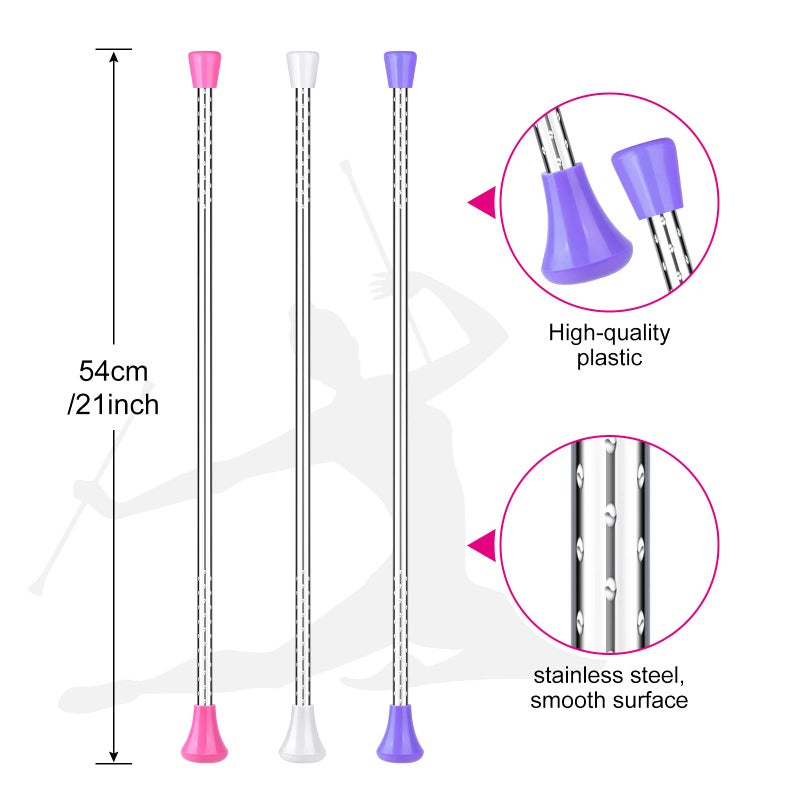 ELECLAND 3Pcs Twirling Batons and 2Pcs Dance Ribbon Wands, 21Inch Kids' Gymnastics Twirling Baton Dance Baton for Artistic Dance, Baton Twirling - Image 2