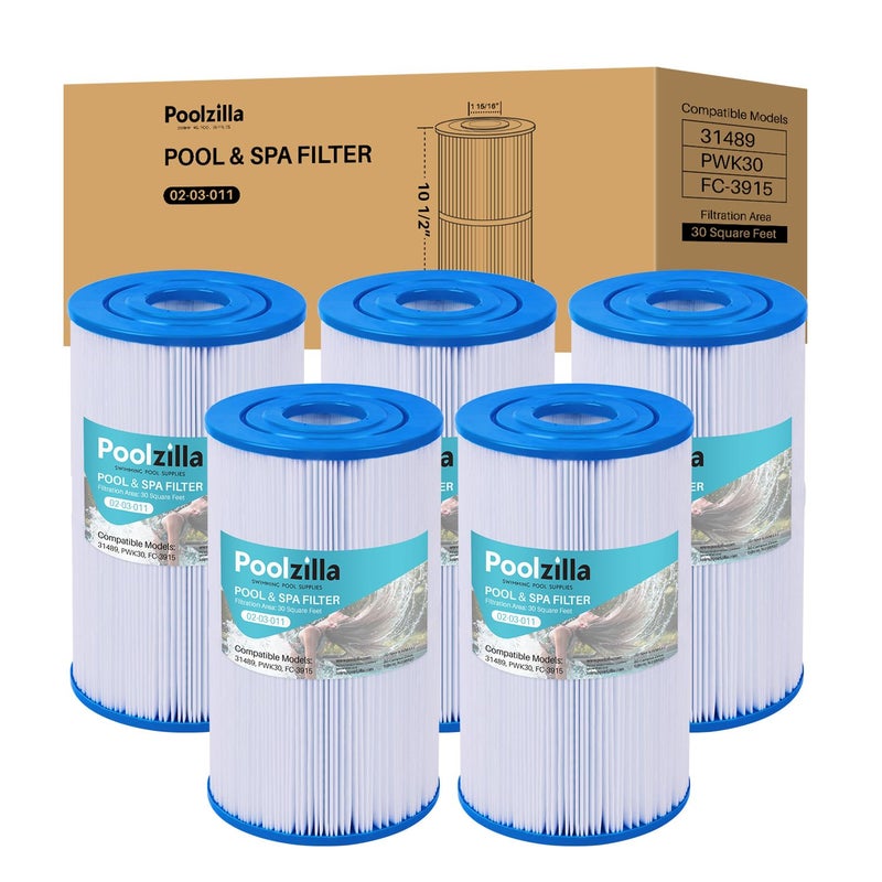 Poolzilla 5-Pack Replacement for Spa Filter C-6430,Pleatco PWK30, Filbur FC-3915, Unicel C-6430, APCC7095, PDC510-AFS, PKW30, SD-01242. - Hot Tub Filter Cartridge (L x OD: 10 1/2â€ x 5 7/8â€) - Image 1