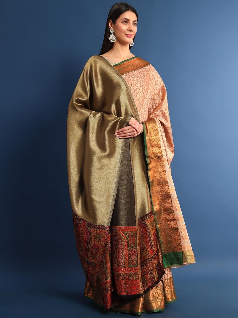 Pashmoda Women Mehroom Zari Kaani Border Fine Wool Shawl, Shawl, Scarf, Heritage Kashmiri Pashmina Stole, Evening Wrap (Size: 101 X 203 CM) - Image 4