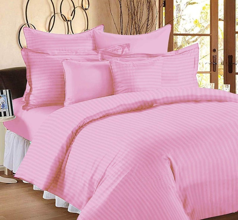 HOME ELITE 300 TC 100% Cotton Satin Stripes King Bed Sheet & 2 Pillow Covers Set for Hotels, B&B (Blush Pink, Double Bed, Flat Stripe Bedsheet) (90x100 Inches) - Image 1