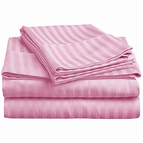 HOME ELITE 300 TC 100% Cotton Satin Stripes King Bed Sheet & 2 Pillow Covers Set for Hotels, B&B (Blush Pink, Double Bed, Flat Stripe Bedsheet) (90x100 Inches) - Image 4