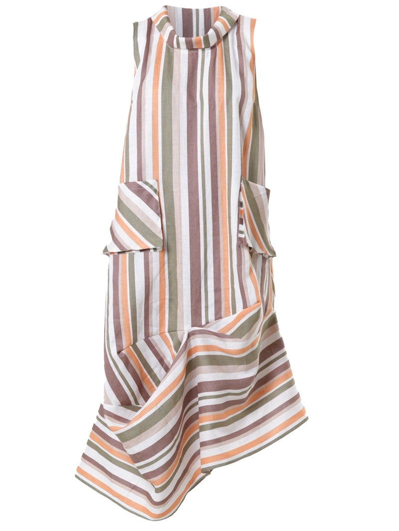 ميتامورفوزا فستان ميدي كتان مخطط بألوان زاهية (إشراقة صيفية) - Image 2