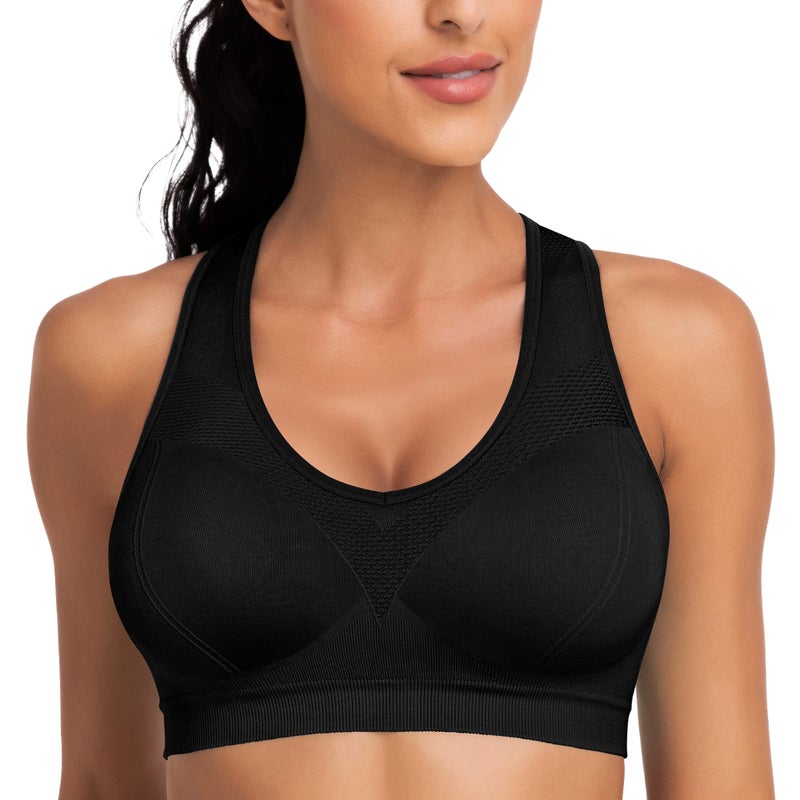 BHRIWRPY Racerback Sports Bras for Women with Pads - High Impact Athletic Tank Tops for Yoga and Workout Brassieres Bra - Image 2