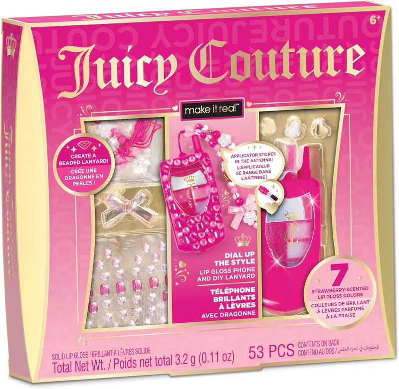 Make It Real Make It Real Juicy Couture Lip Gloss Dial Up The Style Phone  DIY Lanyard  7 StrawberryScented Lip Gloss Colors Create Beaded Lanyard  Decorate with Gems for Girls Ages 6