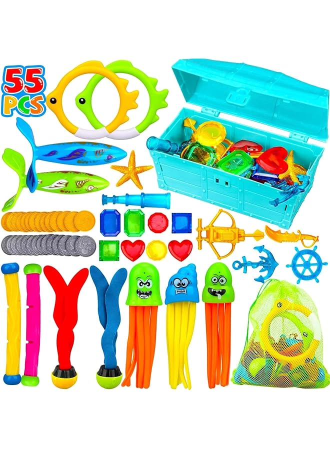 KASTWAVE 55 Pcs Pool Dive Toy For Kids Pools Diving Toys Pool Games For Kids Swim Toys With Pool Rings Pool Dive Sticks Pool Dive Gems Pool Treasure Toys Swimming Pool Toys - Image 1