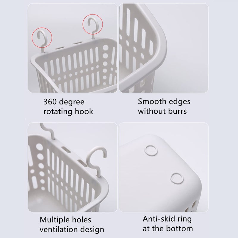 Doitxue 3PCS Plastic Hanging Baskets for Shower, Hanging Basket Organizer with Hooks, Rectangle 8.5Inches Small Hanging Storage Basket (Grey) - Image 5