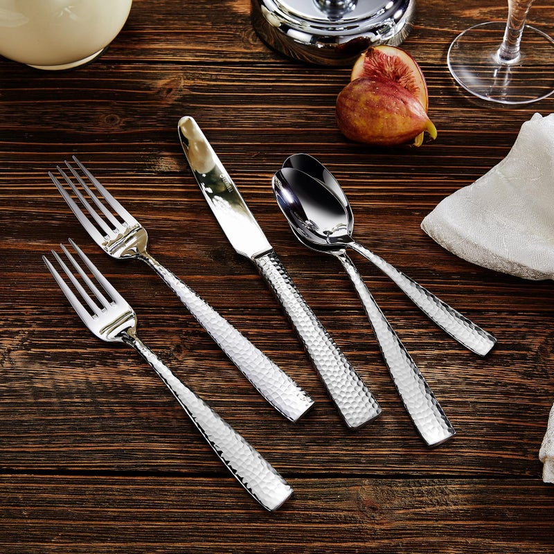 KEAWELL Premium 20/45/65 Piece Louis Hammered Silverware Set with Squared Edge, 18/10 Stainless Steel, Service for 4/8/12, Fine Flatware Set, Dishwasher Safe (45) - Image 2