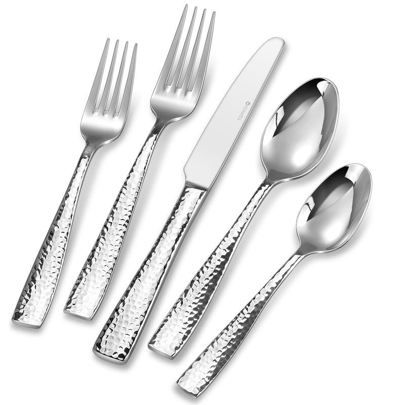 KEAWELL Premium 20/45/65 Piece Louis Hammered Silverware Set with Squared Edge, 18/10 Stainless Steel, Service for 4/8/12, Fine Flatware Set, Dishwasher Safe (45) - Image 1