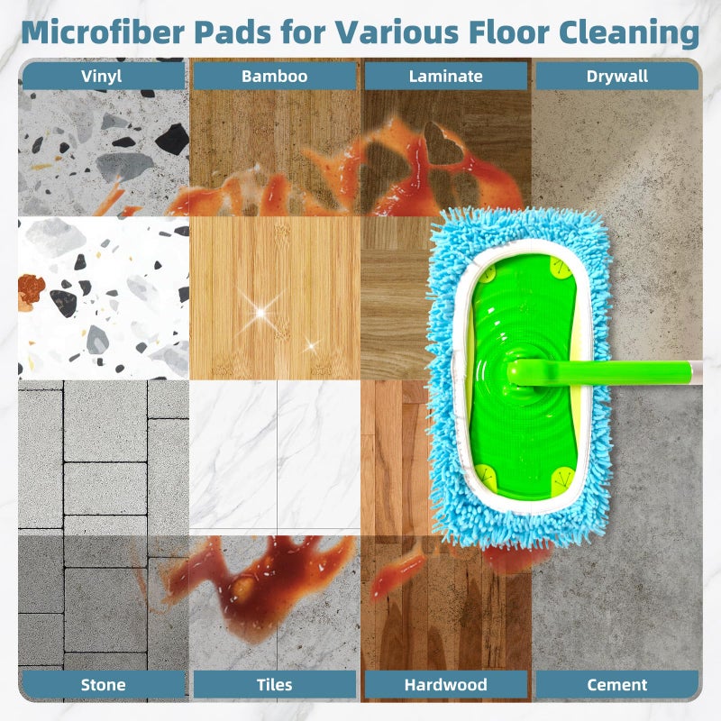 LOVECO Reusable Mop Pads Compatible with Swiffer Sweeper Mop, Washable Wet Pads Refill & Chenille Dry Sweeping Cloths, Microfiber Mop Pads for Use on All Sealed Floors - Wood, Laminate, Stone & Tile (6 Blue) - Image 4