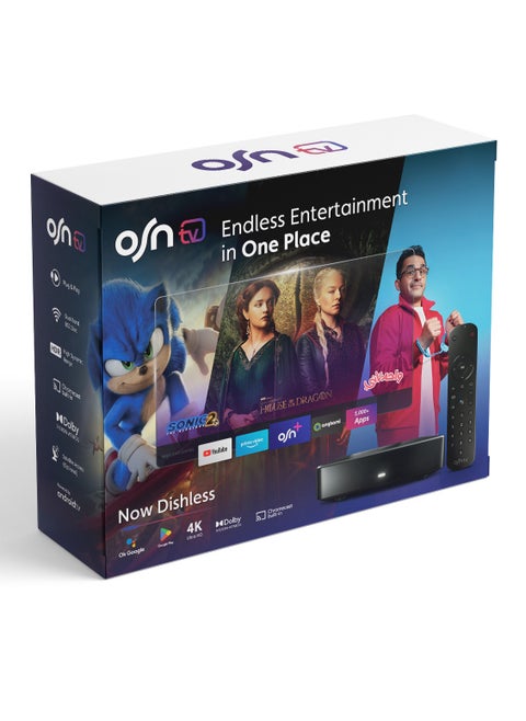 OSNtv Subscription (6 Months), OSN+ included with New 4K Streaming TV Box | Voice Remote Control | Wi-Fi and Ethernet | Powered by Android 11.0.