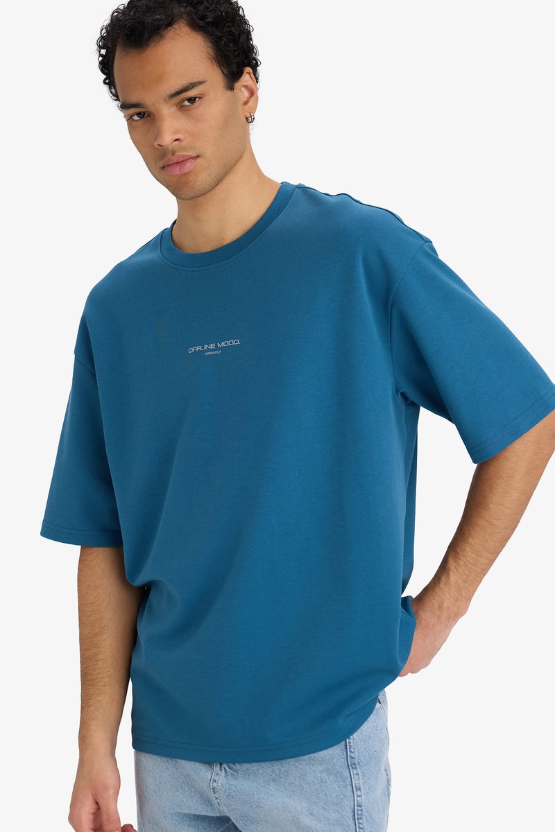 DeFacto Blue Man Breathable Boxy Fit T-Shirt Casual - Image 1