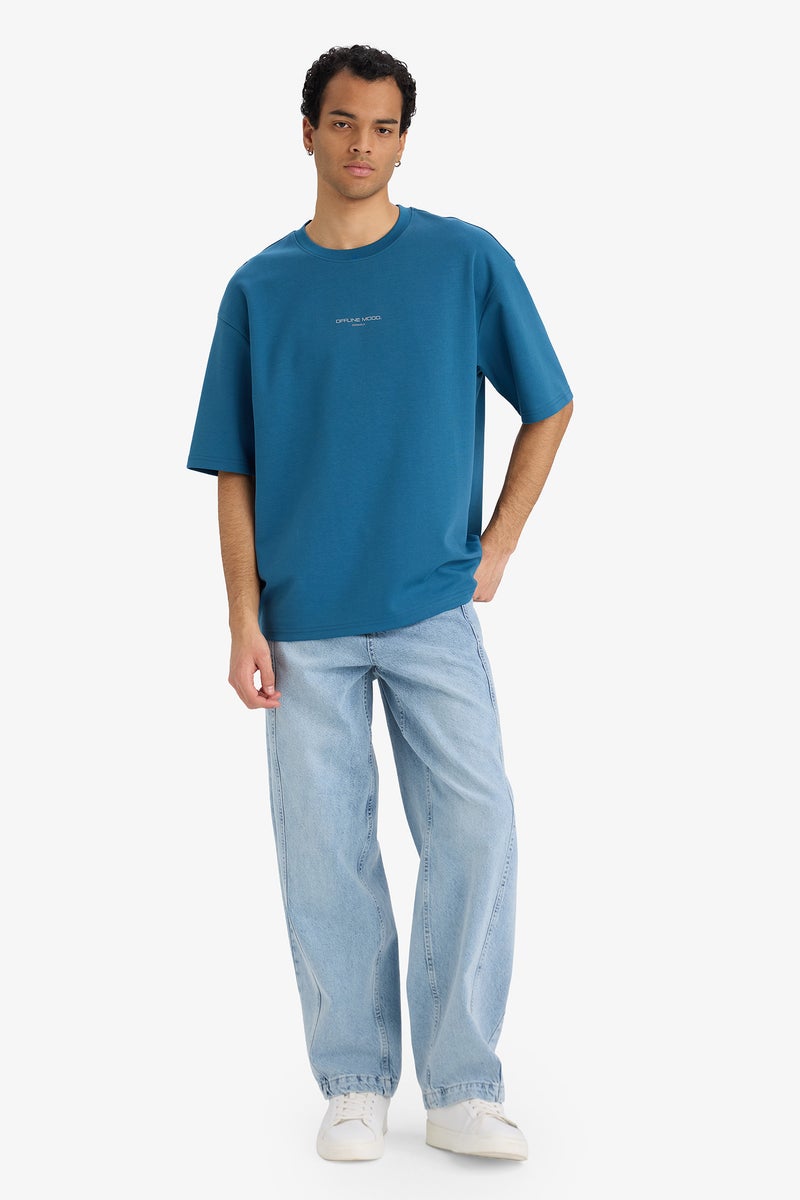 DeFacto Blue Man Breathable Boxy Fit T-Shirt Casual - Image 2