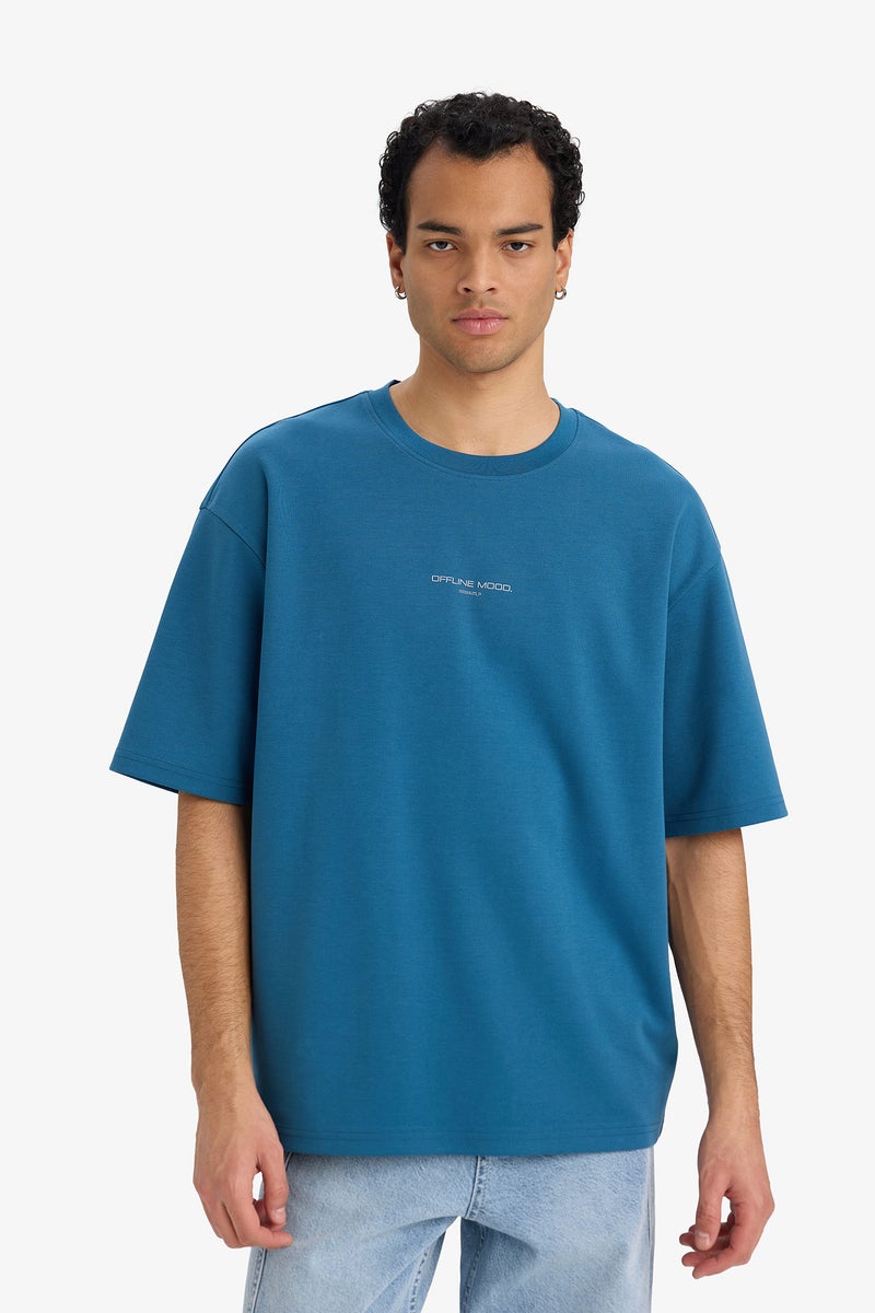 DeFacto Blue Man Breathable Boxy Fit T-Shirt Casual - Image 3