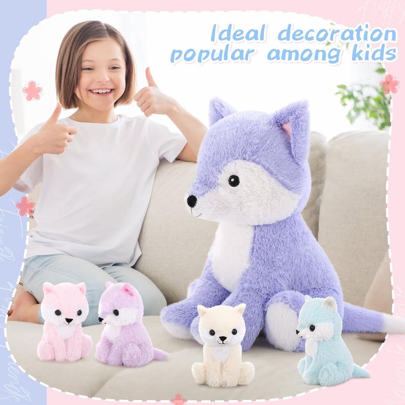 MorisMos Giant Fox XXL Soft Toy, 48 cm Purple Fox Mom with 4 Kawaii Babies Soft Animals Plush Toys, Fox Teddy Large Gift for Girls, Boys, Christmas, Birthday - Image 5