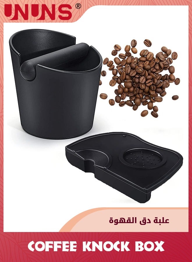 UNUNS Espresso Knock Box And Coffee Tamper Mat,Durable Espresso Tamping Mat Barista Tools With Removable Knock Bar,Non-slip Food Safe Silicone Base,Practical Set For Barista/Bar/Shop/Worktop,Black - Image 1