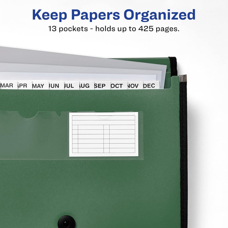 AVERY Expanding File Folder Organizer, 13-Pocket Accordion File Organizer, Sage, Holds 425 Letter/A4-Size Sheets (73555) - Image 5