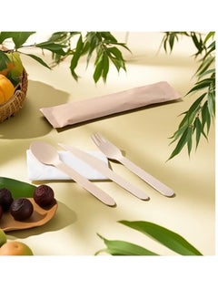 Lavish LAVISH 50- PACK Disposable Wooden Cutlery Set | Eco-Friendly, Biodegradable, Compostable | Individually Wrapped Fork, Spoon, Knife & Napkin | Perfect for Camping, Travel & Party Supplies  - Image 3