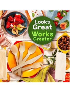 Lavish LAVISH 50- PACK Disposable Wooden Cutlery Set | Eco-Friendly, Biodegradable, Compostable | Individually Wrapped Fork, Spoon, Knife & Napkin | Perfect for Camping, Travel & Party Supplies  - Image 5