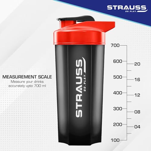 Strauss Recharge Shaker Bottle | BPA-Free Protein Shaker with Blender Ball | Leak-Proof Gym Bottle for Protein Shakes | Gym Bottle for Men and Women | Ideal for Gym, Yoga & Running, (Black/Red) - Image 4