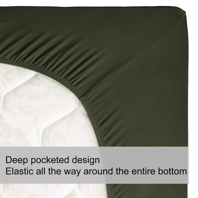 N&Y HOME Soft Stretch Full Size Fitted Sheet Only - Jersey Knit & Cozy T-Shirt Like  4-Way Stretchy Snug Fit & Wrinkle Free  No More Slipping Mattress Sheets - Dark Olive Green  Full  - Image 5