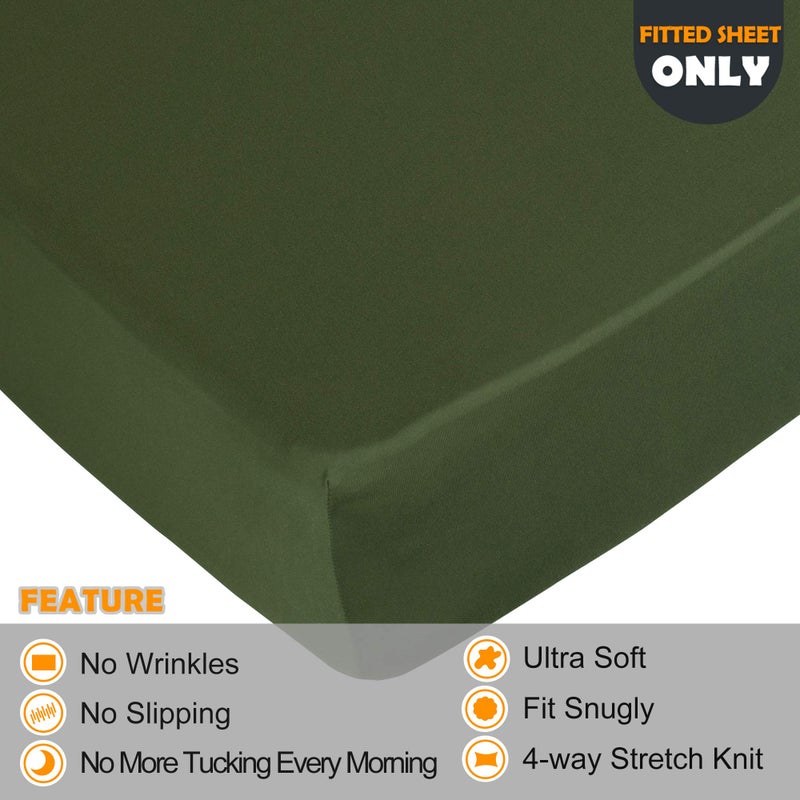 N&Y HOME Soft Stretch Full Size Fitted Sheet Only - Jersey Knit & Cozy T-Shirt Like  4-Way Stretchy Snug Fit & Wrinkle Free  No More Slipping Mattress Sheets - Dark Olive Green  Full  - Image 2