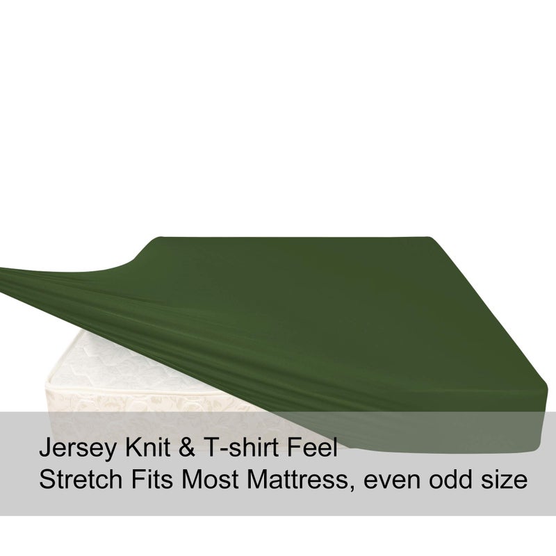N&Y HOME Soft Stretch Full Size Fitted Sheet Only - Jersey Knit & Cozy T-Shirt Like  4-Way Stretchy Snug Fit & Wrinkle Free  No More Slipping Mattress Sheets - Dark Olive Green  Full  - Image 3