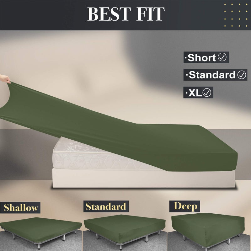 N&Y HOME Soft Stretch Full Size Fitted Sheet Only - Jersey Knit & Cozy T-Shirt Like  4-Way Stretchy Snug Fit & Wrinkle Free  No More Slipping Mattress Sheets - Dark Olive Green  Full  - Image 4