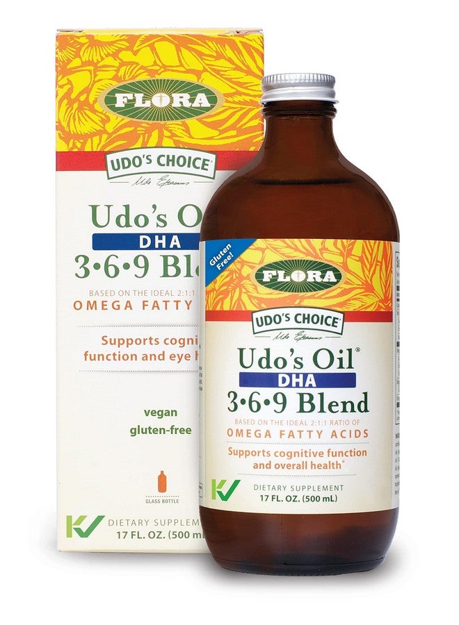 Flora - Udo's Oil DHA 3-6-9 Blend - Vegetarian Eye & Brain Health Supplement - Omega-3 & Omega-6 - Contains Sunflower & Flax Seed Oil - Kosher & Organic - Keep Chilled - 17 fl. oz. - Image 1