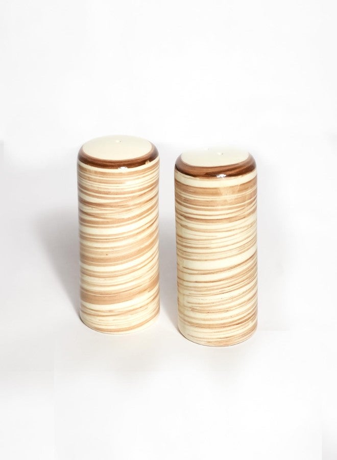 QIMACPLUS Handcrafted Ceramic Salt and Pepper Shaker Set | Perfect Pour Holes for Kitchen, Dining Table, Picnic, Office, Restaurant, and Hotel | Set of 2 (Milky Coffee) - Image 1