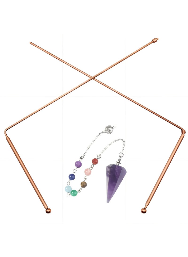 4pcs النحاس Dowsing العصا أميثيست Pendulum شعرت حقيبة كاملة مجموعة التنبؤ الروحي للتأمل الطاقة الشفاء والتوازن الشاكرا - Image 2