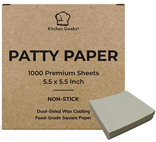 Kitchen Geeks Hamburger Patty Paper - 1000 Wax Paper 5.5 x 5.5 Inch Square Sheets For Burger Press Maker Patties, Baking, Candy - Image 1