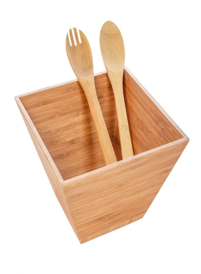Heim Concept Bamboo Salad Bowl 4 PC Set w/Serving Hands, 2 square bowls & pair salad servers Eco-Friendly BPA Free - Image 2
