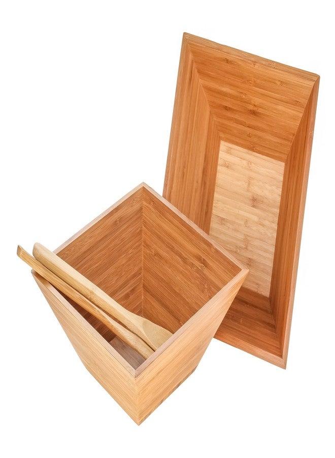 Heim Concept Bamboo Salad Bowl 4 PC Set w/Serving Hands, 2 square bowls & pair salad servers Eco-Friendly BPA Free - Image 1