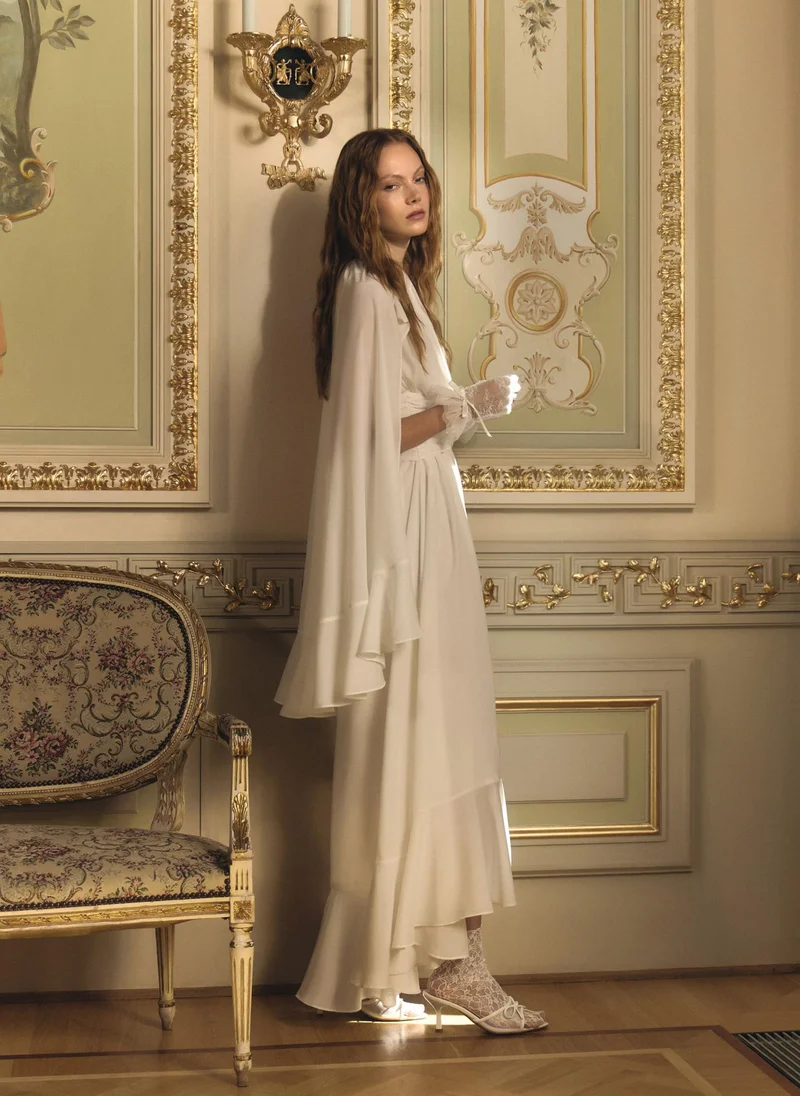 Lichi  Maxi dress with voluminous sleeves and draping at the waist for Women | Best Price UAE