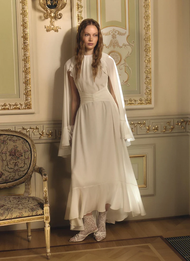 Lichi  Maxi dress with voluminous sleeves and draping at the waist for Women | Best Price UAE
