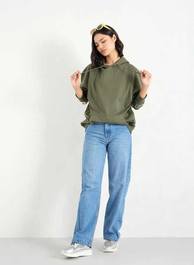 ستايلي Styli Oversized Longline Sweatshirt with Dropped Shoulder