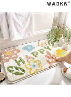 WAOKN Water absorbing and non slip bathroom floor mat, designed specifically for the bathroom entrance and bedroom bedside, made of soft plush material（50*80CM）  - Image 1