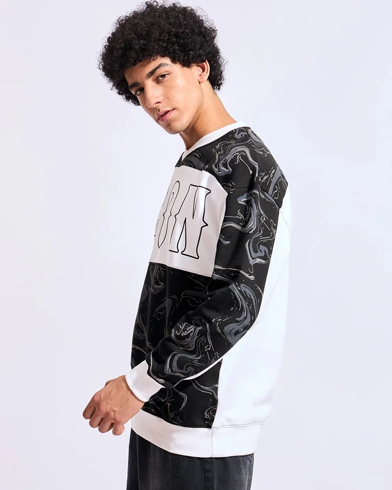 بيواكوف سويت شيرت رجالي كبير الحجم بلونين أبيض وأسود شديد التحمل