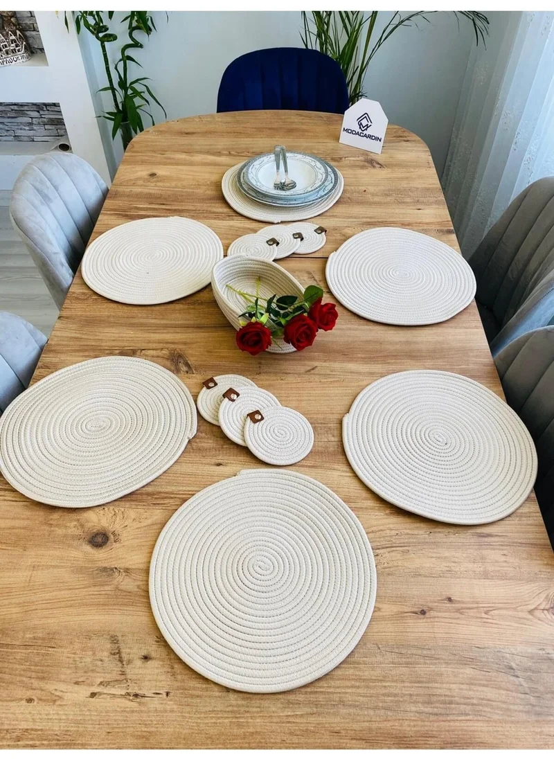 BDZ Deri BDZ Leather Jute Wicker American Service Plate Coaster and Basket 13 Pieces