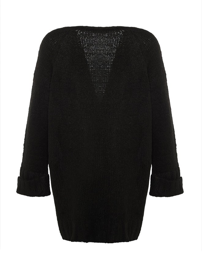 trendyol Black Wide Fit Soft Textured Knitwear Cardigan - Image 5