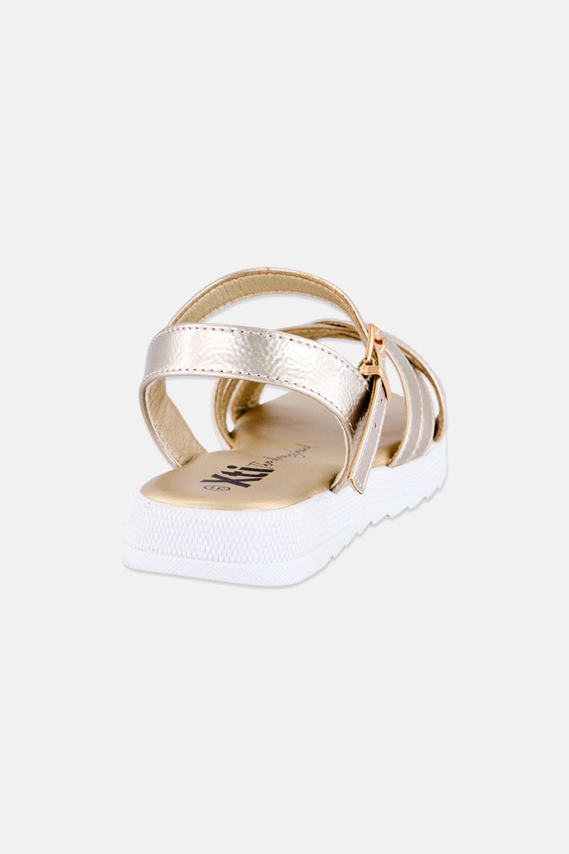 Xti Kids Girl Leather Adjustable Buckle Sandals, Gold - Image 4