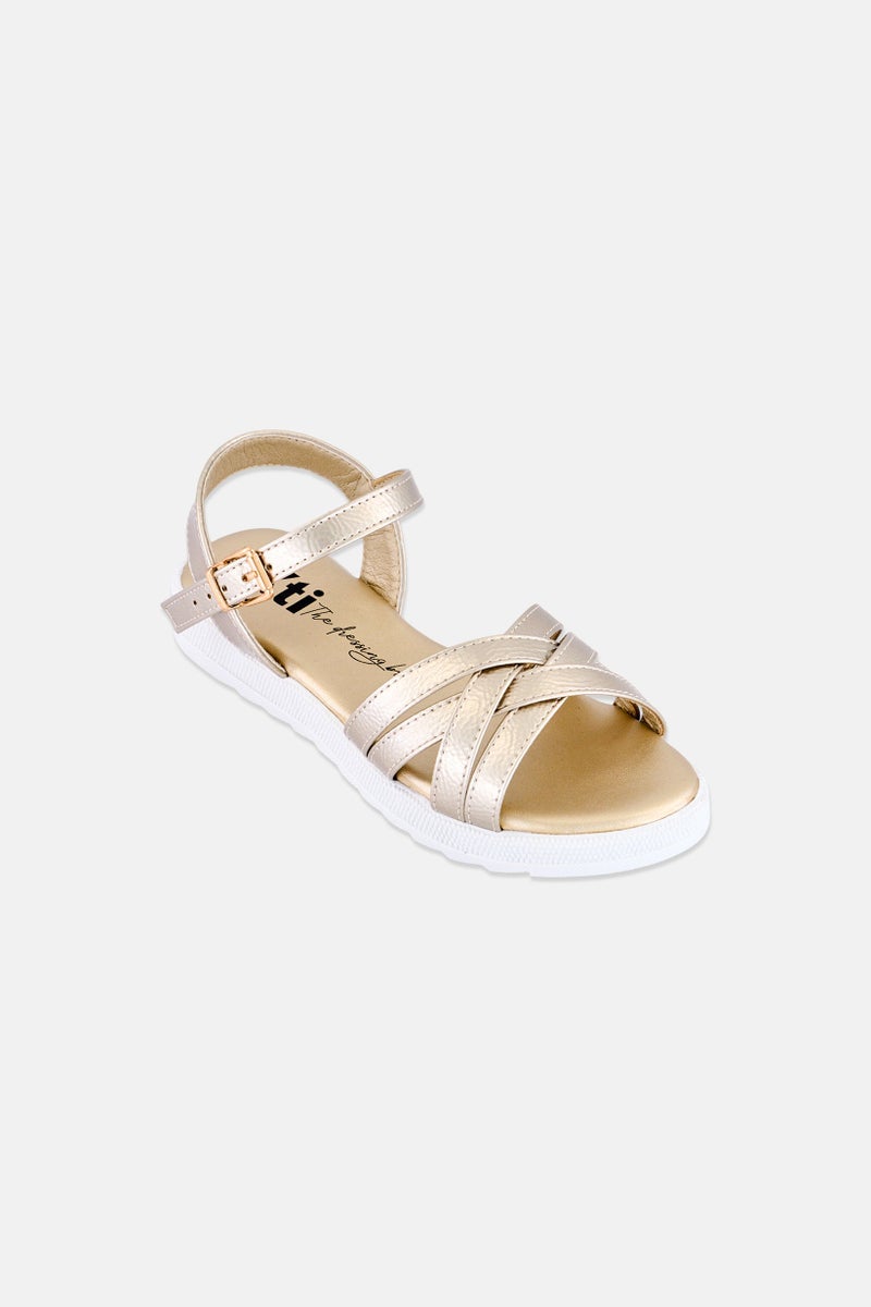 Xti Kids Girl Leather Adjustable Buckle Sandals, Gold - Image 1