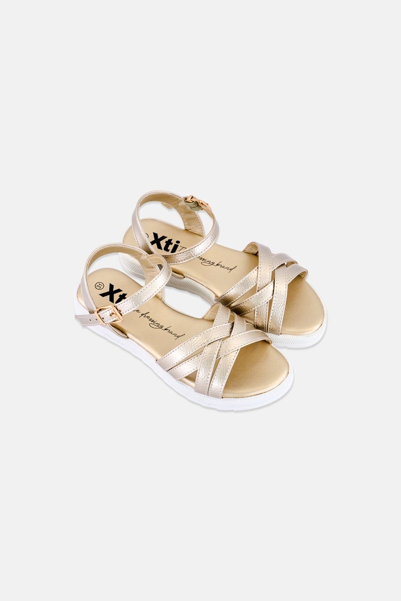Xti Kids Girl Leather Adjustable Buckle Sandals, Gold - Image 3