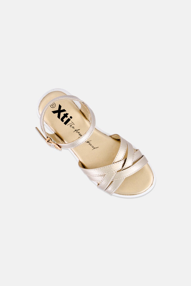 Xti Kids Girl Leather Adjustable Buckle Sandals, Gold - Image 2