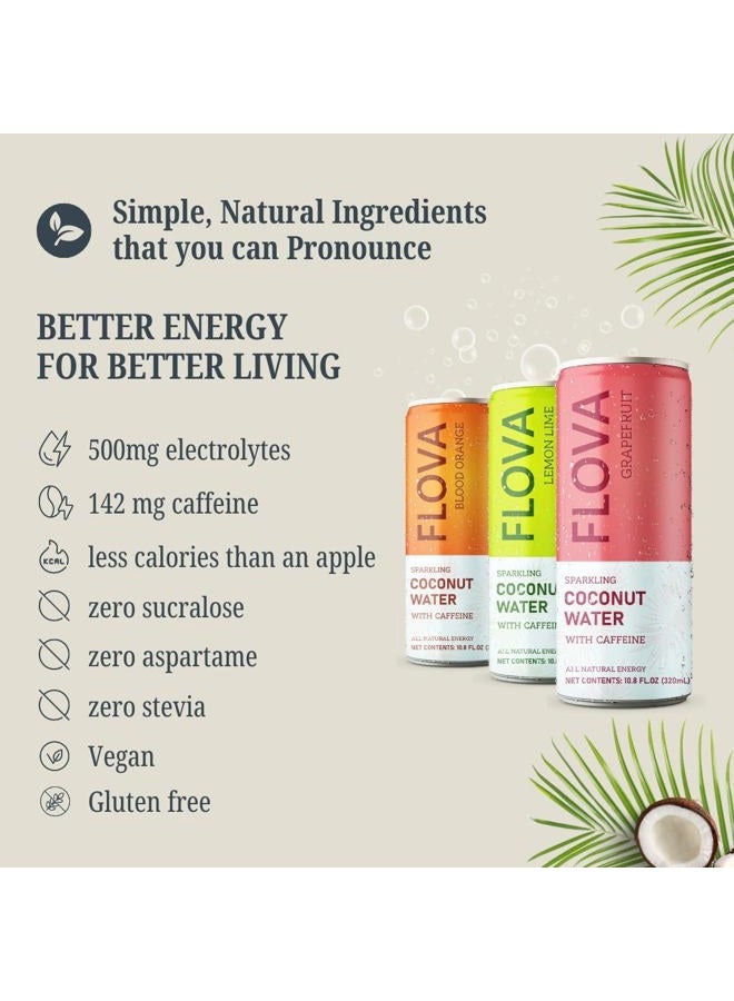 Flova Energy Drink - 142 mg Caffeine, All Natural, Packed with Electrolytes and Antioxidants from Coconut Water, Assorted Pack of 12 Cans - Image 2